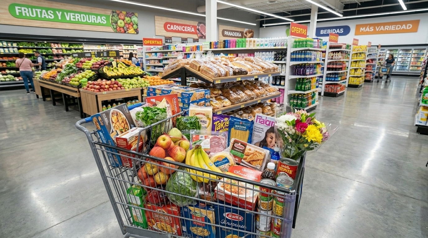 Múltiples categorías de consumo masivo en supermercado
